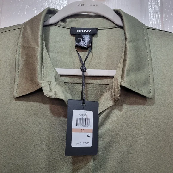 DKNY Olive Green Shirt Dress Womens Size 12 - Picture 5 of 7